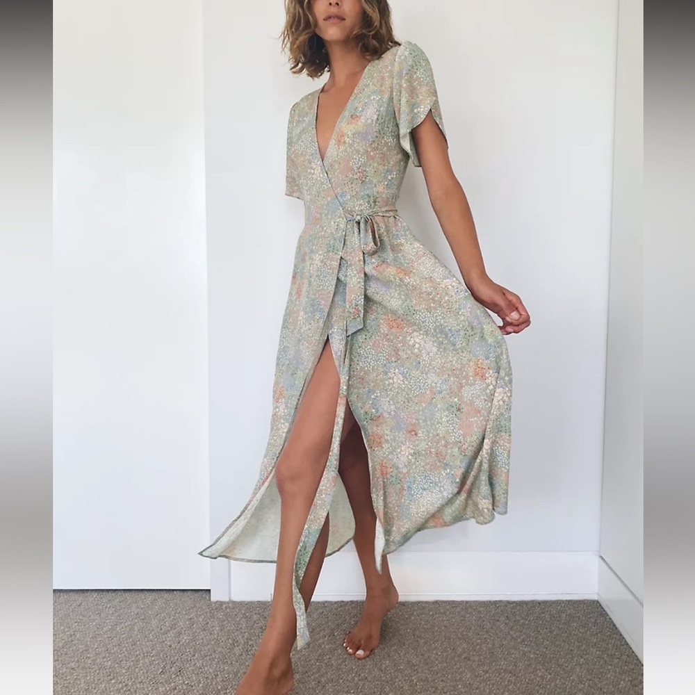Aritzia Floral Wrap Midi Dress